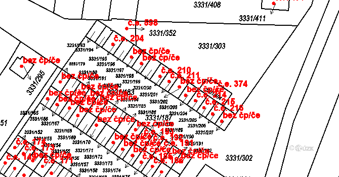 Dubňany 211 na parcele st. 3331/201 v KÚ Dubňany, Katastrální mapa