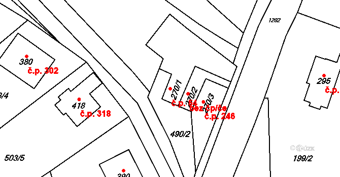 Jimramov 54 na parcele st. 270/1 v KÚ Jimramov, Katastrální mapa