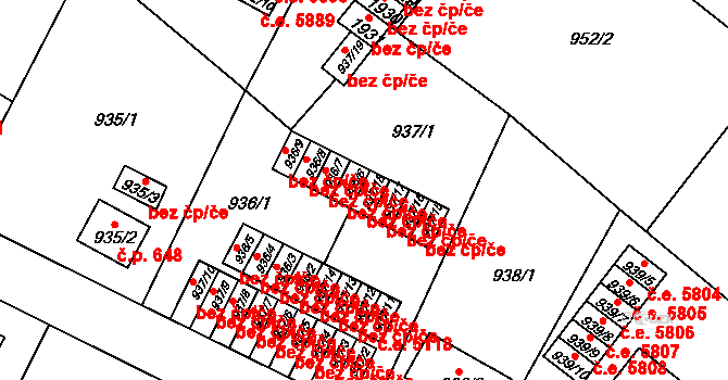 Ústí nad Labem 38850702 na parcele st. 937/18 v KÚ Bukov, Katastrální mapa