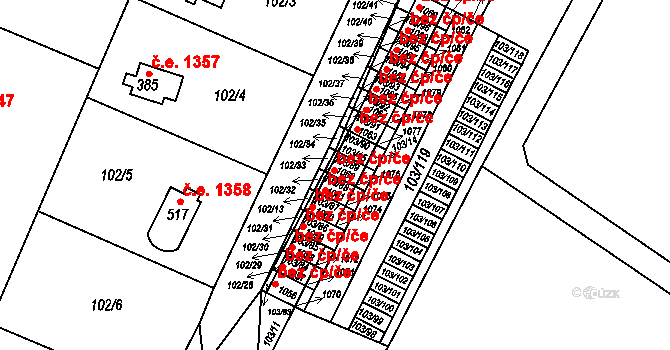 Kamenice 42766702 na parcele st. 1062 v KÚ Ládví, Katastrální mapa