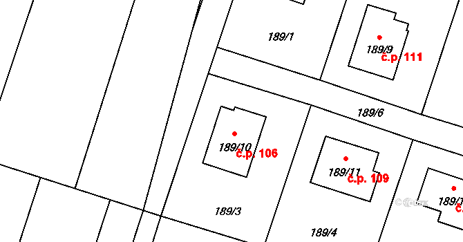 Oldřišov 106 na parcele st. 189/10 v KÚ Oldřišov, Katastrální mapa