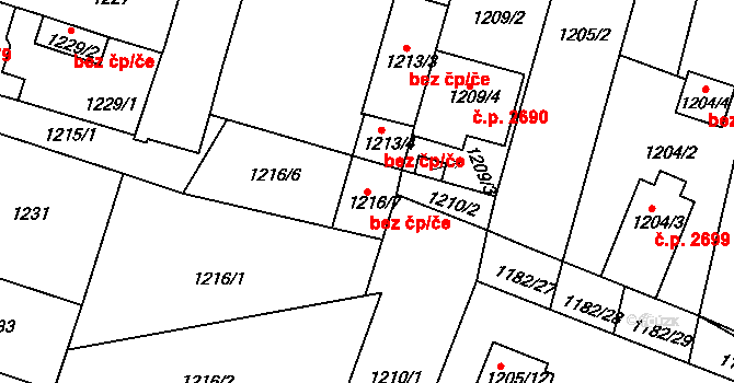 Roudnice nad Labem 43640702 na parcele st. 1216/7 v KÚ Roudnice nad Labem, Katastrální mapa