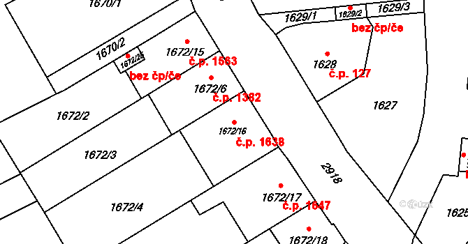 Předměstí 1638, Opava na parcele st. 1672/16 v KÚ Opava-Předměstí, Katastrální mapa