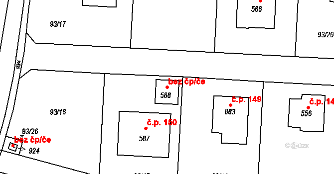 Zdiby 46139702 na parcele st. 588 v KÚ Přemyšlení, Katastrální mapa