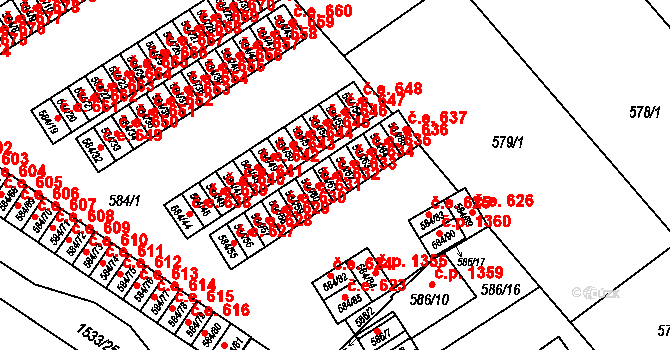 Ráj 633, Karviná na parcele st. 584/61 v KÚ Ráj, Katastrální mapa