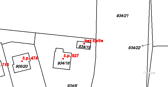 Štěnovice 50449702 na parcele st. 934/19 v KÚ Štěnovice, Katastrální mapa