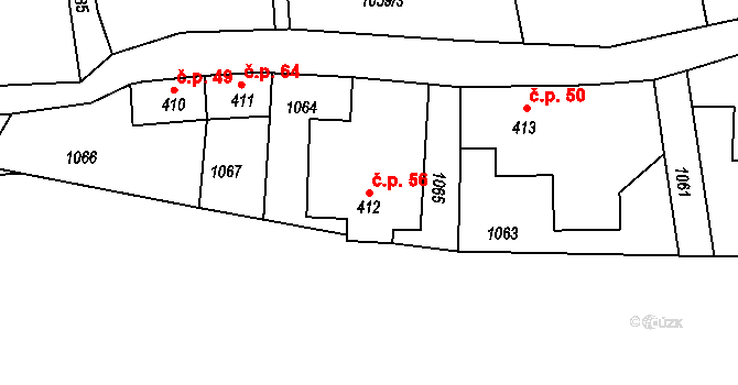 Košumberk 56, Luže na parcele st. 412 v KÚ Luže, Katastrální mapa