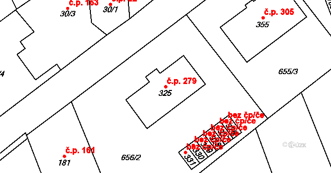 Zaječice 279 na parcele st. 325 v KÚ Zaječice u Chrudimi, Katastrální mapa