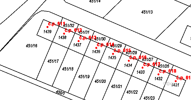 Mikovice 614, Kralupy nad Vltavou na parcele st. 1436 v KÚ Mikovice u Kralup nad Vltavou, Katastrální mapa