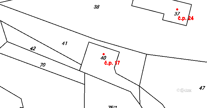 Dolní Žukov 17, Český Těšín na parcele st. 40 v KÚ Dolní Žukov, Katastrální mapa