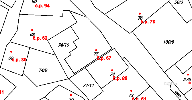 Dřetovice 67 na parcele st. 75 v KÚ Dřetovice, Katastrální mapa