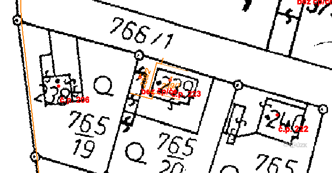 Tři Dvory 223 na parcele st. 239/1 v KÚ Tři Dvory, Katastrální mapa