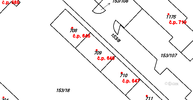 Lobeček 646, Kralupy nad Vltavou na parcele st. 709 v KÚ Lobeček, Katastrální mapa