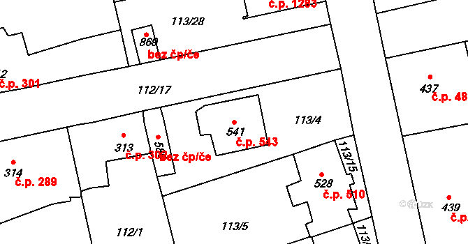 Rudná 543 na parcele st. 541 v KÚ Dušníky u Rudné, Katastrální mapa