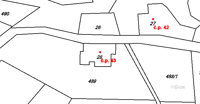 Kytlice 43 na parcele st. 28 v KÚ Falknov, Katastrální mapa
