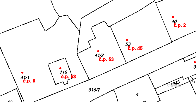 Mokrouše 53 na parcele st. 41/2 v KÚ Mokrouše, Katastrální mapa