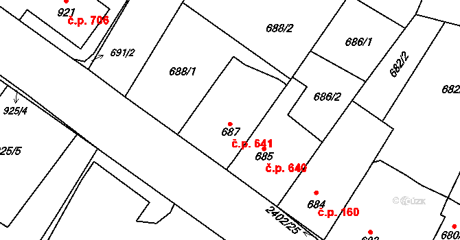 Holice 641 na parcele st. 687 v KÚ Holice v Čechách, Katastrální mapa