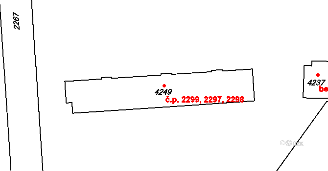 Zelené Předměstí 2297,2298,2299, Pardubice na parcele st. 4249 v KÚ Pardubice, Katastrální mapa