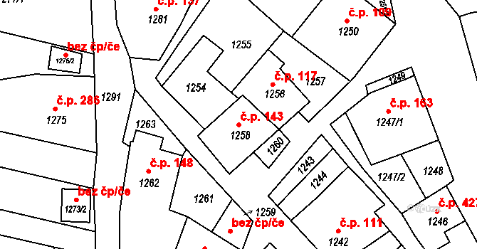 Velké Opatovice 143 na parcele st. 1258 v KÚ Velké Opatovice, Katastrální mapa