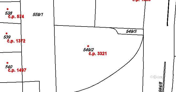 Smíchov 3321, Praha na parcele st. 549/2 v KÚ Smíchov, Katastrální mapa