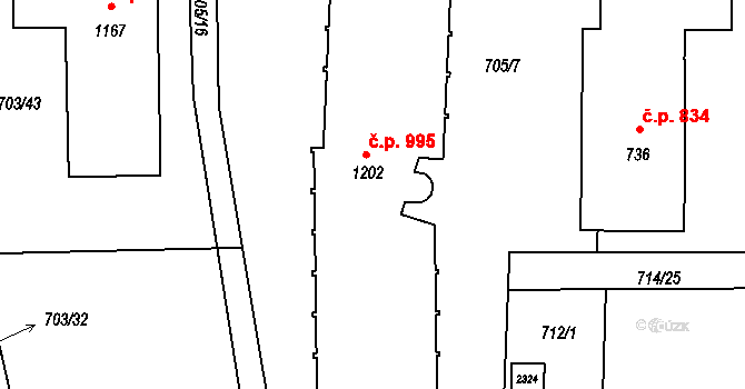 Lišov 995 na parcele st. 1202 v KÚ Lišov, Katastrální mapa