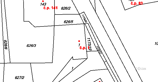 Chromeč 1 na parcele st. 1 v KÚ Chromeč, Katastrální mapa