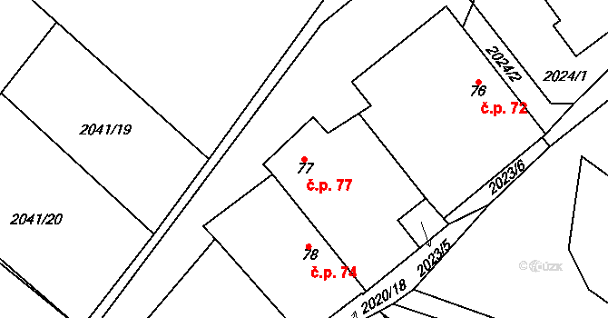 Žižkovo Pole 77 na parcele st. 77 v KÚ Žižkovo Pole, Katastrální mapa