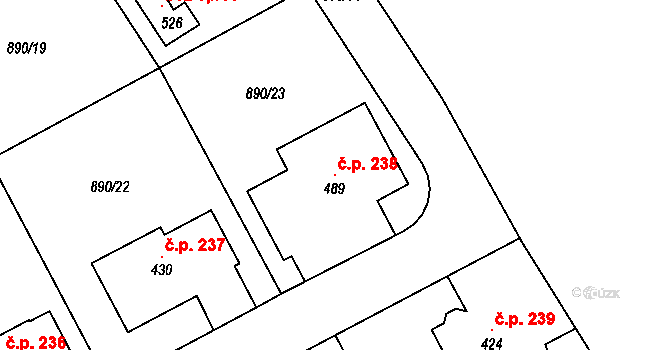 Opatovec 238 na parcele st. 489 v KÚ Opatovec, Katastrální mapa