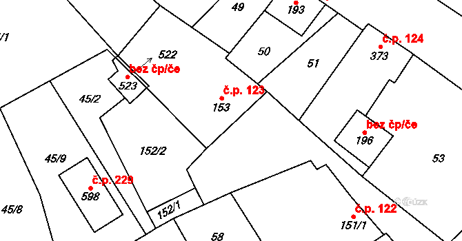 Brod nad Dyjí 123 na parcele st. 153 v KÚ Brod nad Dyjí, Katastrální mapa