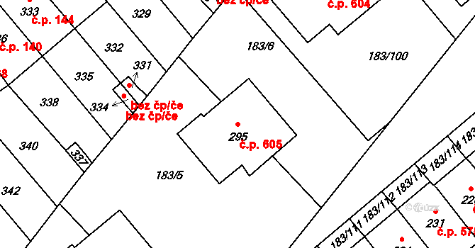 Lednice 605 na parcele st. 295 v KÚ Lednice na Moravě, Katastrální mapa