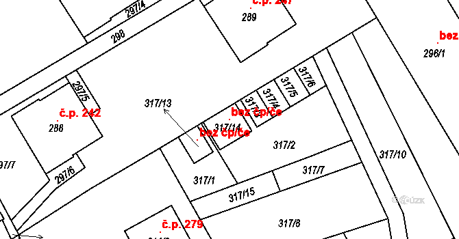 Osek 100741703 na parcele st. 317/14 v KÚ Osek u Hořovic, Katastrální mapa