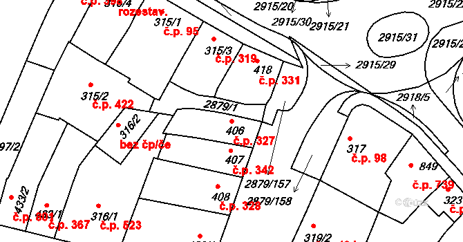 Bystřice pod Hostýnem 327 na parcele st. 406 v KÚ Bystřice pod Hostýnem, Katastrální mapa