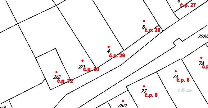 Dřevnovice 29 na parcele st. 4 v KÚ Dřevnovice, Katastrální mapa