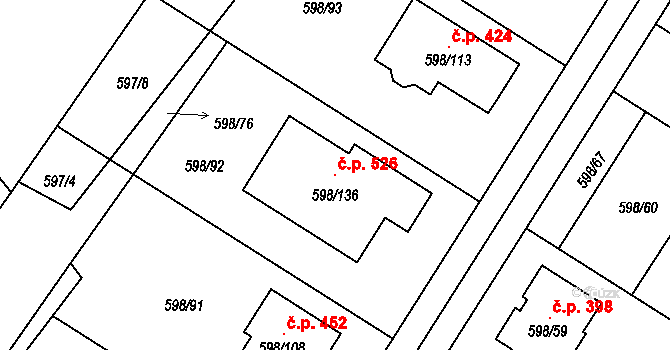 Chotíkov 526 na parcele st. 598/136 v KÚ Chotíkov, Katastrální mapa