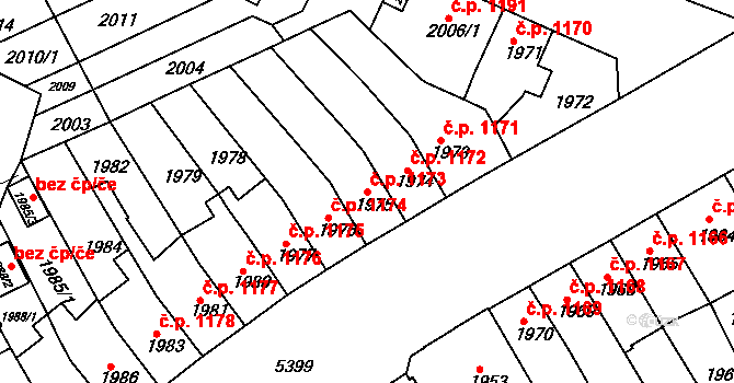 Znojmo 1173 na parcele st. 1975 v KÚ Znojmo-město, Katastrální mapa