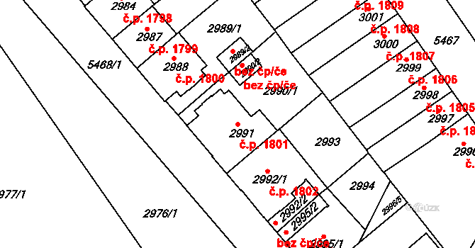 Znojmo 1801 na parcele st. 2991 v KÚ Znojmo-město, Katastrální mapa