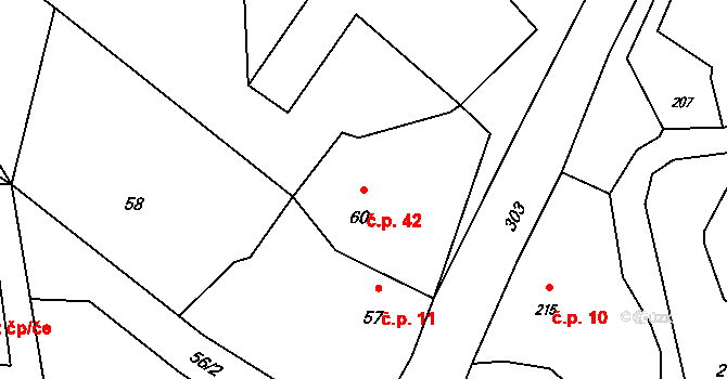 Hluzov 42, Černotín na parcele st. 60 v KÚ Hluzov, Katastrální mapa