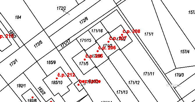 Přerov IV-Kozlovice 206, Přerov na parcele st. 171/4 v KÚ Kozlovice u Přerova, Katastrální mapa