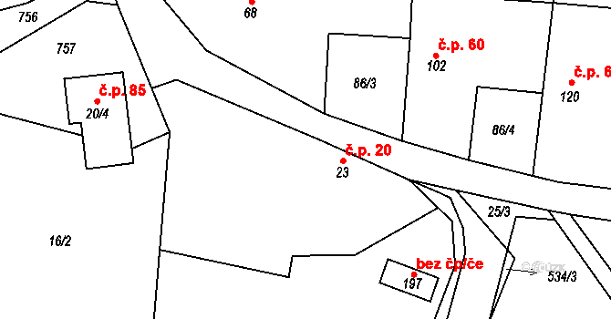 Jizbice 20 na parcele st. 23 v KÚ Jizbice u Nymburka, Katastrální mapa