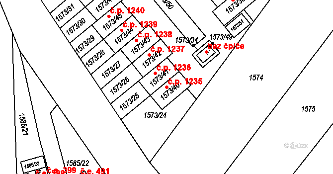 Bučovice 1235 na parcele st. 1573/40 v KÚ Bučovice, Katastrální mapa
