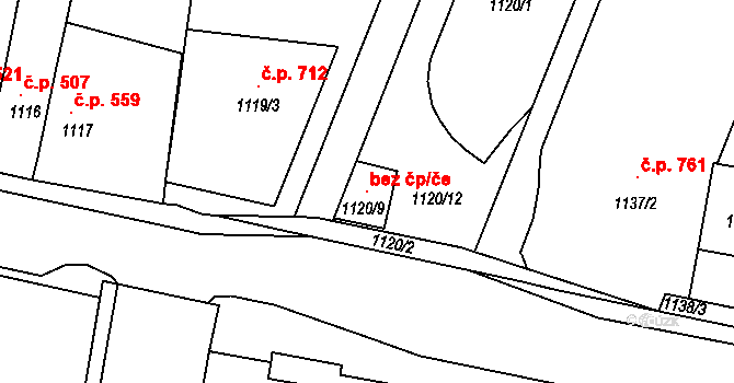 Střelice 115194703 na parcele st. 1120/9 v KÚ Střelice u Brna, Katastrální mapa
