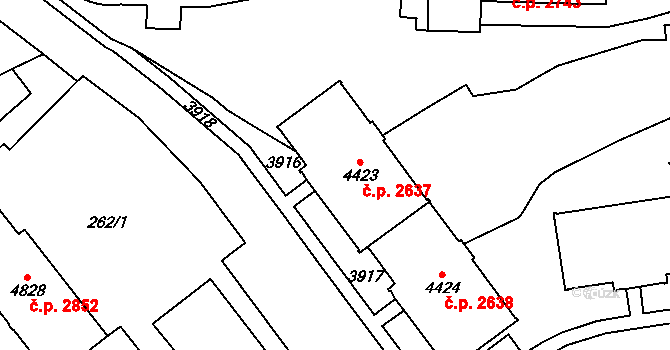 Aš 2637 na parcele st. 4423 v KÚ Aš, Katastrální mapa