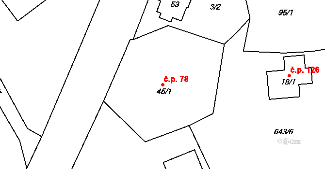 Černava 78 na parcele st. 45/1 v KÚ Černava, Katastrální mapa