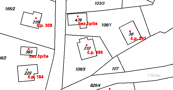 Jenišovice 189 na parcele st. 232 v KÚ Jenišovice u Jablonce nad Nisou, Katastrální mapa