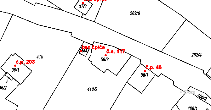 Horní Maxov 117, Lučany nad Nisou na parcele st. 58/2 v KÚ Horní Maxov, Katastrální mapa