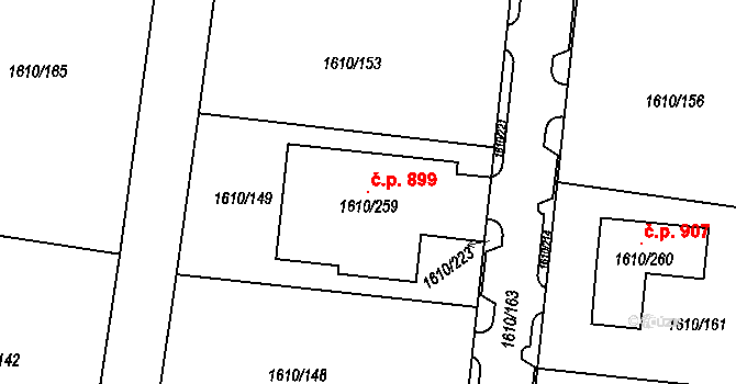 Miřetice u Klášterce nad Ohří 899, Klášterec nad Ohří na parcele st. 1610/259 v KÚ Miřetice u Klášterce nad Ohří, Katastrální mapa