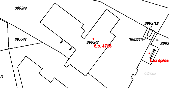Jihlava 4726 na parcele st. 3992/8 v KÚ Jihlava, Katastrální mapa