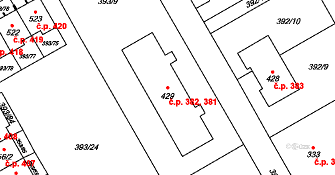 Horoměřice 381,382 na parcele st. 429 v KÚ Horoměřice, Katastrální mapa