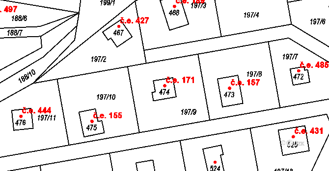 Kamenný Přívoz 171 na parcele st. 474 v KÚ Kamenný Přívoz, Katastrální mapa