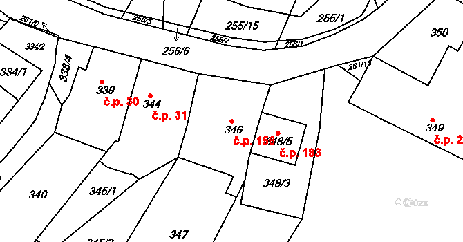 Popůvky 156 na parcele st. 346 v KÚ Popůvky u Brna, Katastrální mapa